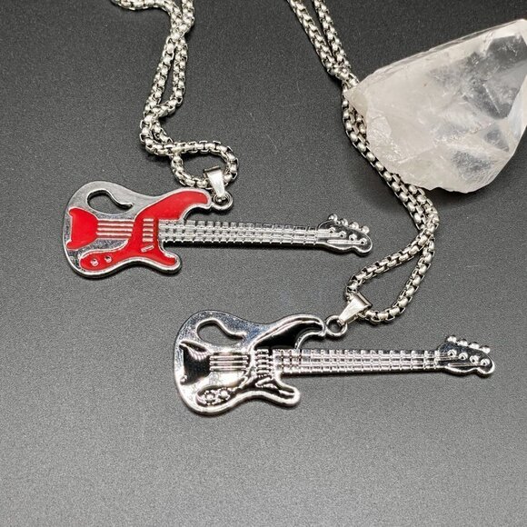 Electric Guitar Pendant and Necklace in Red and Black #1254 - Picture 3 of 9